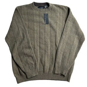 Bill Blass Men’s Crewneck Sweater Size L Olive Green‎ Ribbed Knit NWT